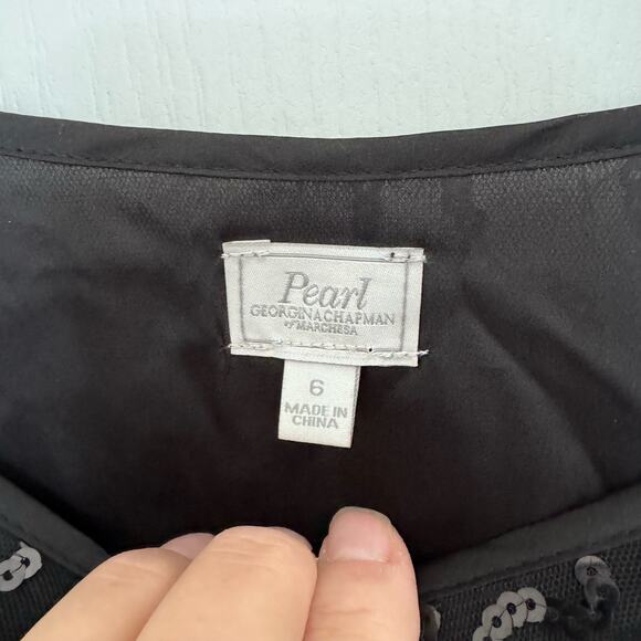 Pearl Georgina Chapman Marchesa NWT Sheer Lined Black Mini Dress Sequins Women 6 - Picture 8 of 11